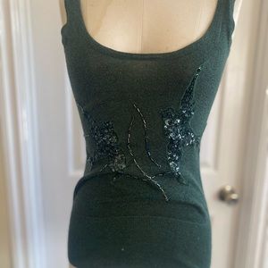 bebe Dark Green Sequin Embellished Tank Top